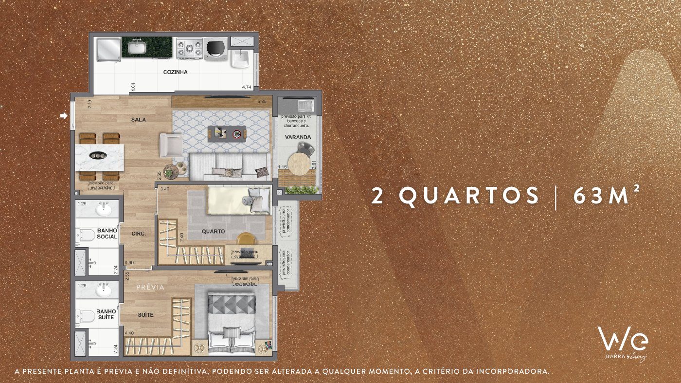 2 Quartos 70m²